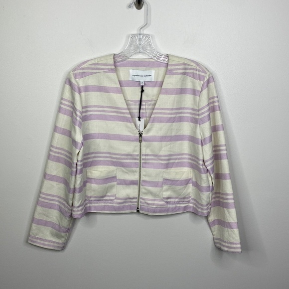 Cupcakes & Cashmere Purple and Cream Striped Cropped Zip Jacket NWT - Picture 1 of 10